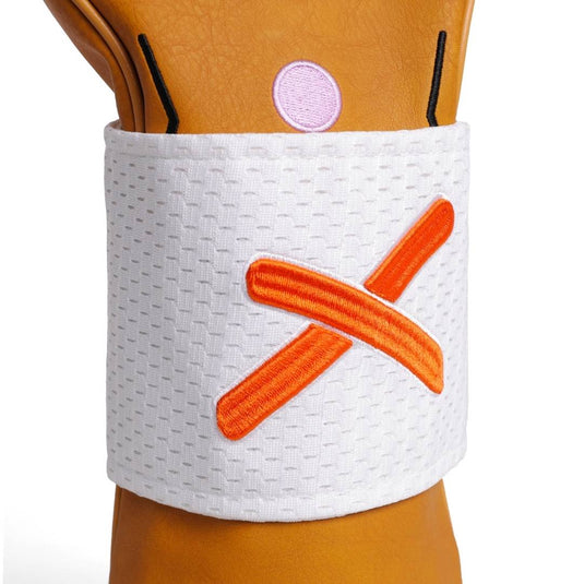Close-up of Gingerbread Man Golf Club Head Cover Strap and the embroidered X logo.