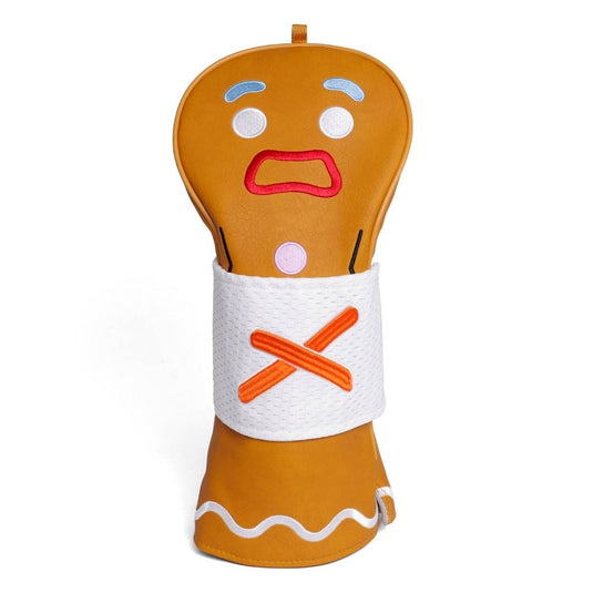 Gingerbread man-shaped headband with a surprised expression on a white background