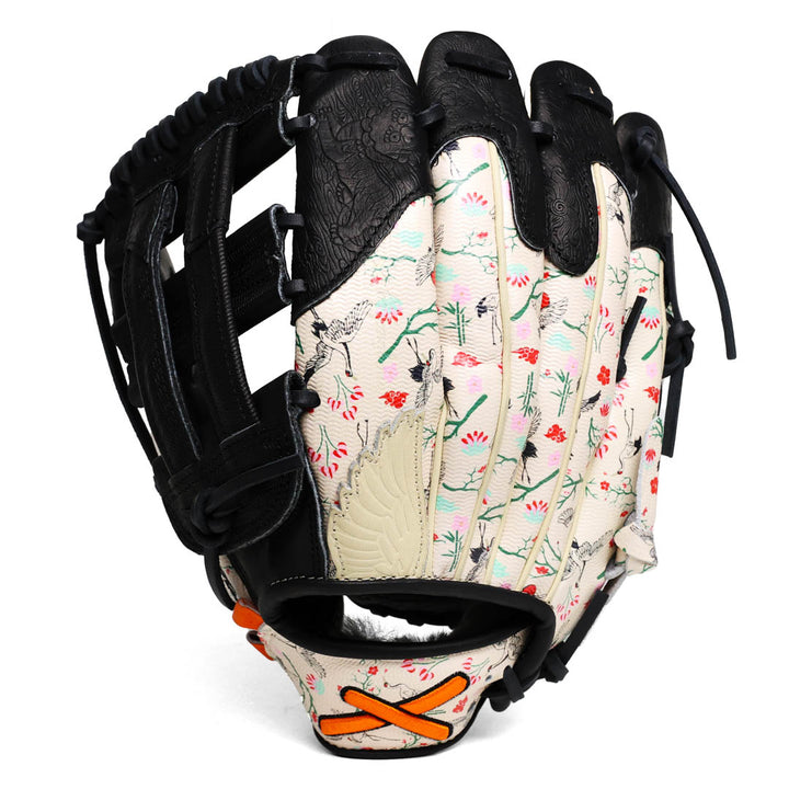 Translation missing: en.H-web baseball glove with floral pattern on a white background for a left handed thrower