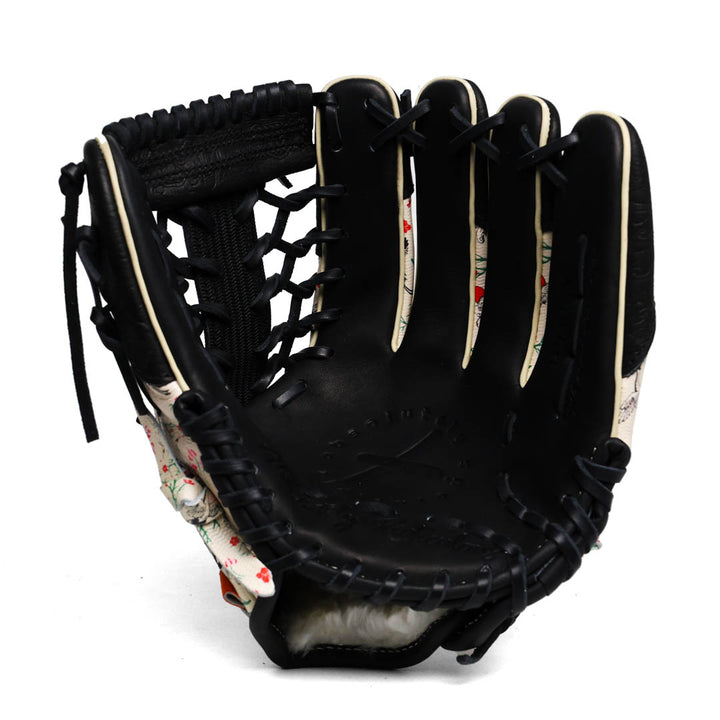 Translation missing: en.Black inside shade of the Mod-Trap baseball glove with floral pattern on a white background