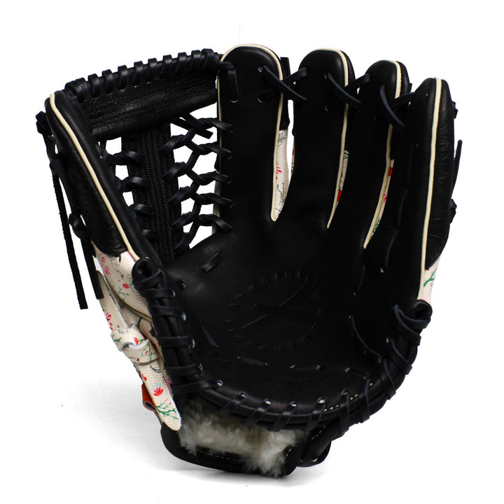 Translation missing: en.Black palm of the softball glove with floral pattern on a white background