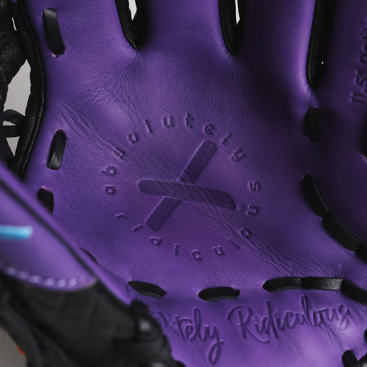 Close-up inside shot of the purple palm of the glove with "X" logo at the palm of the glove