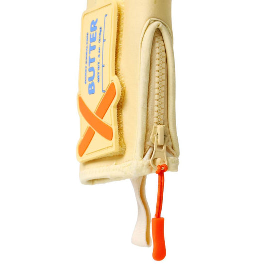 close up angled view of the zipper feature and removable patch