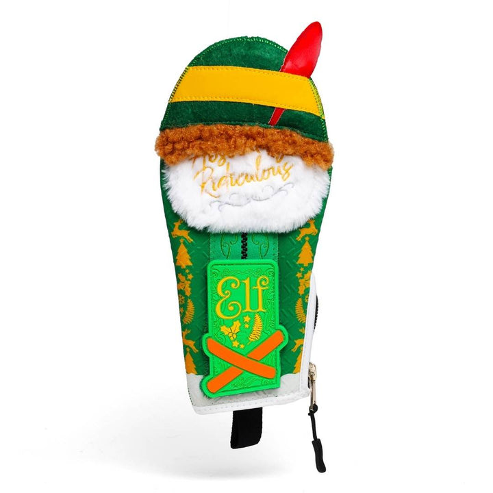 Translation missing: en.Green, yellow, and white elf-themed strapless sliding mitt with the text of 'Elf' on the patch 