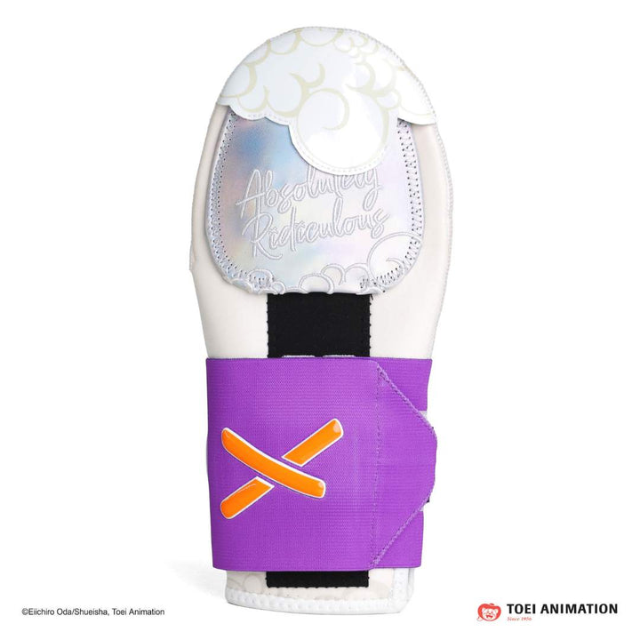Translation missing: en.Anime-inspired gear5 purple and white sliding mitt with white padding, cloud-patterned top plate, and X logo detail on the strap
