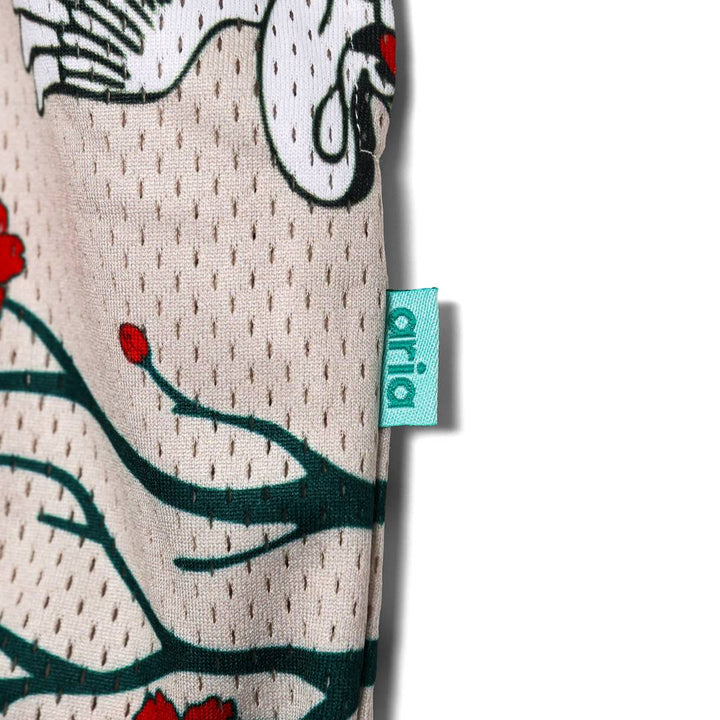 Translation missing: en.Textile with crane and floral design, featuring the 'aria' tag