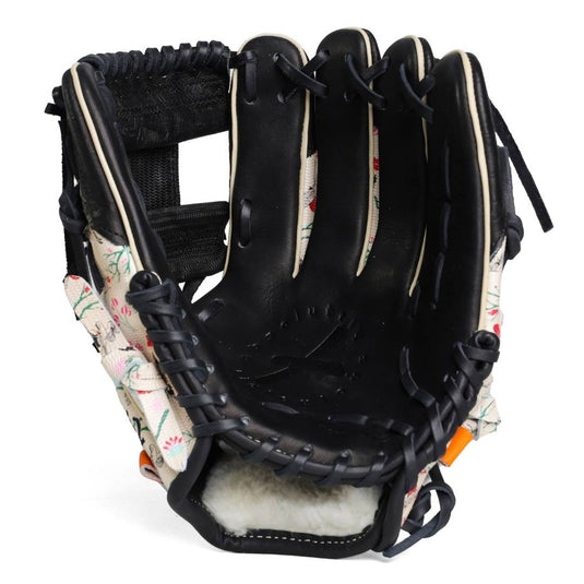 Inside glove view showing the webbing and black interior padding.