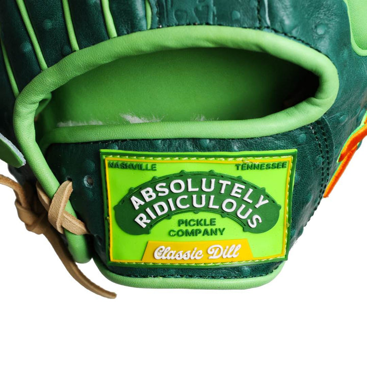 Translation missing: ja.Green baseball glove reading 'Absolutely Ridiculous Pickle Company' on the patch 