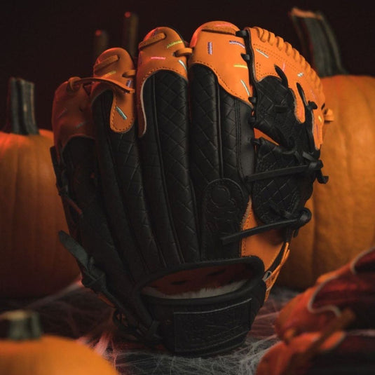 Rare pumpkin spice ice cream glove with orange accents on a dark background with pumpkins