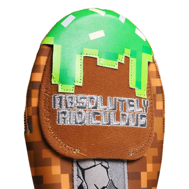 Translation missing: en.Pixelated green and brown sliding mitt with 'Absolutely Ridiculous' text on the front of the mitt