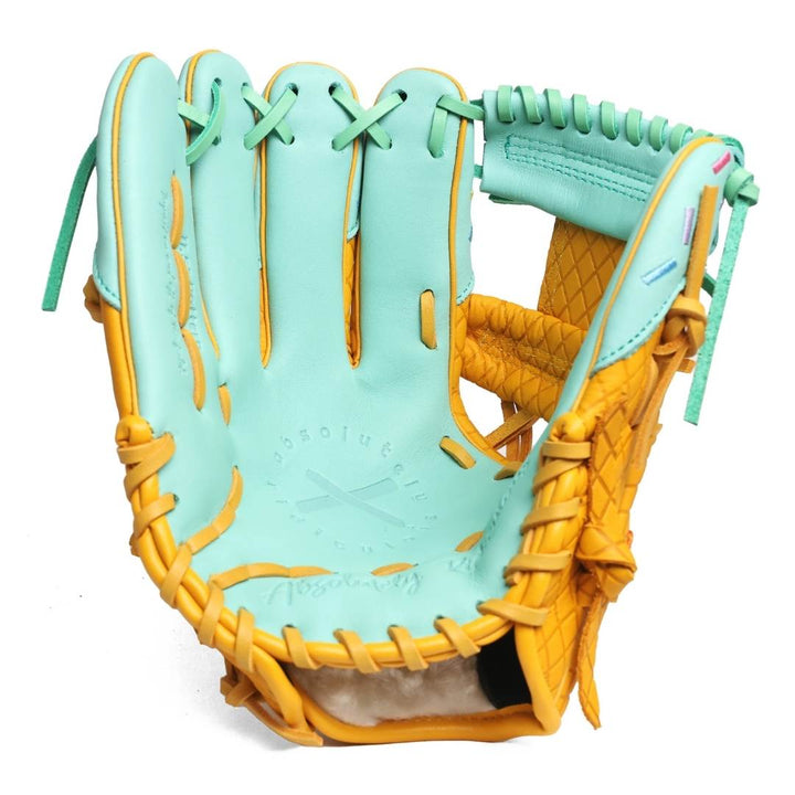 Translation missing: en.Inside shot of a mint and tan/yellow left-handed thrower baseball glove